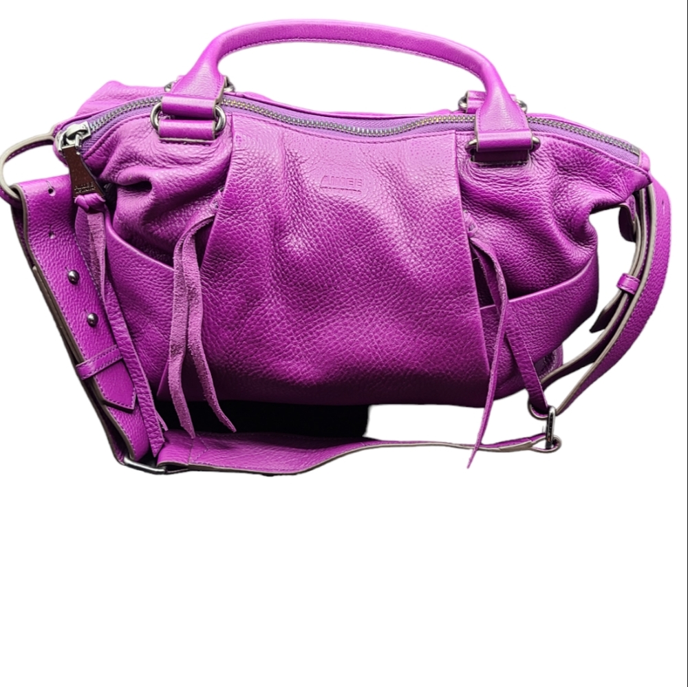 Aimee Kestenberg Tamitha Satchel Purse, Soft Pebble Leather, PURPLE 11x14x5